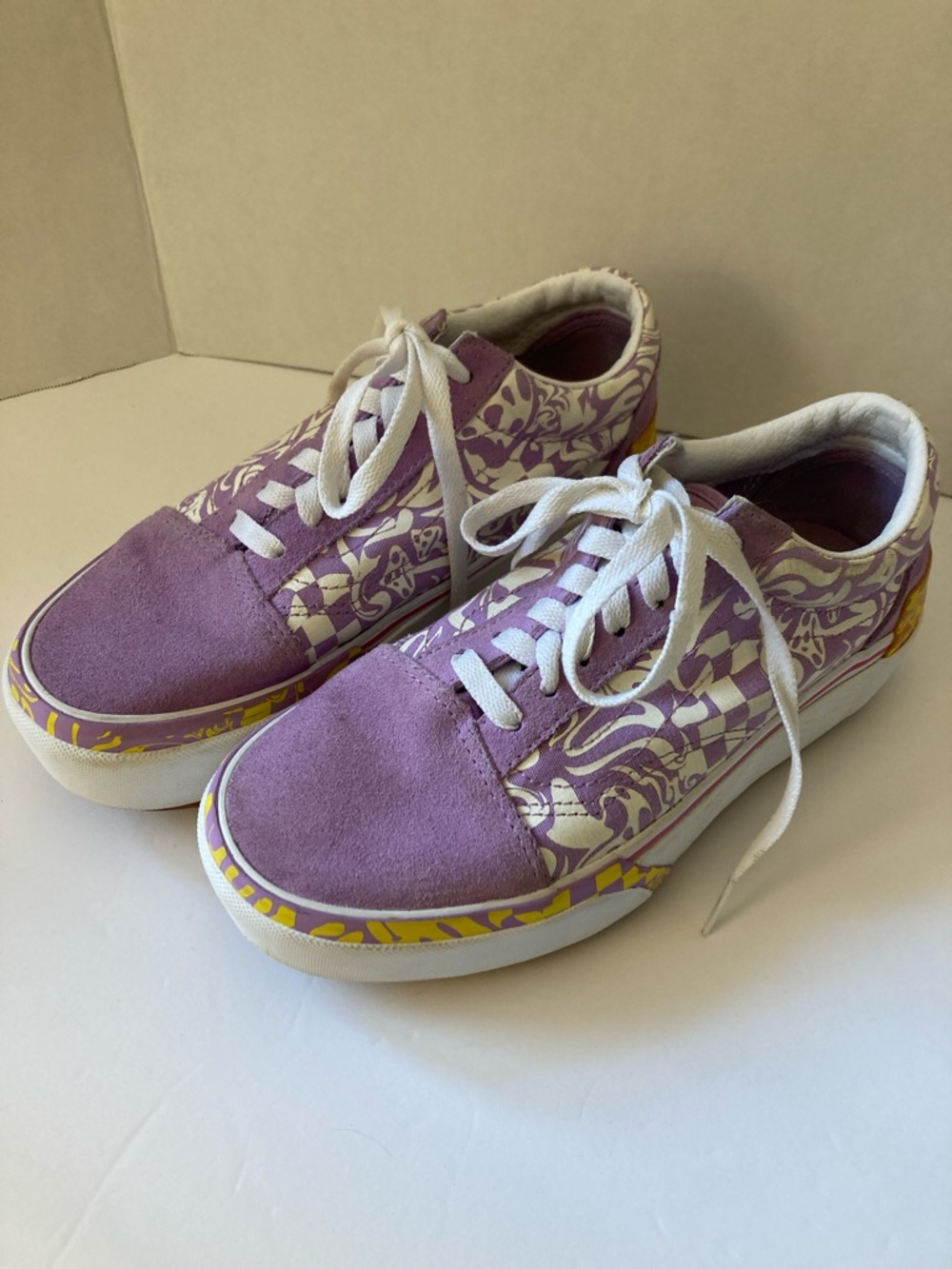 Vans Wavy Daze Sheer Lilac Low-Top platform Sneakers with White Laces size 5